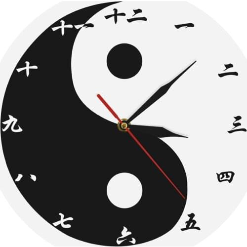 Wall Clock With Chinese Numbers Feng Shui Zen Wall Art Yin Yang Modern Black White Taijitu Balance Symbol Spiritual Wall Watch