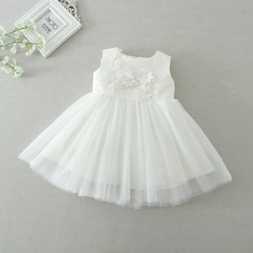 New Baby Girls Clothes Children Sleeveless 3D Flower Lace Tulle Birthday Christening Gown Toddler Dresses Formal Kids Clothing