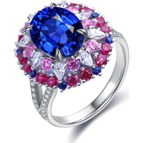 New Arrivals 925 Sterling Silver Lab Grown Sapphire Ring Blue Stone Ring Oval Shape Engagement Ring