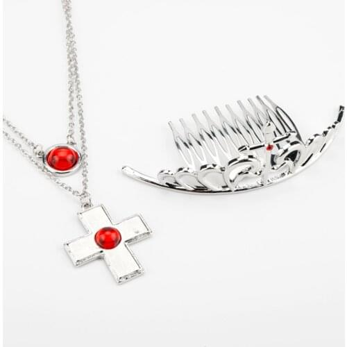 Rosario And Vampire Choker Necklace Cute Anime Rosavam Moka Akashiya Cross Charm Pendant Red Crystal Necklace Women Cosplay Gift