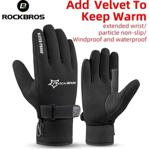 ROCKBROS Bike Cycling Gloves Winter Windproof Outdoor Full Finger Bicycle Ultra-thick Fleece Keep Warm Ski Cycling Gloves Black