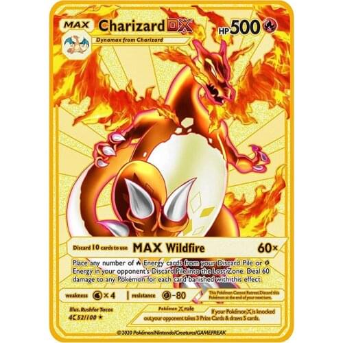 Pokemon card Charizard MAX Custom Metal DX CardRainbow Gold Pokemon Card-HP 500 toys for children