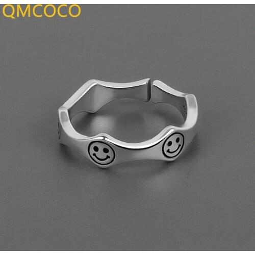 QMCOCO Personality Simple Versatile Woman Ring Punk Design INS Retro Opening Adjustable Simle Face Ring For Woman Man