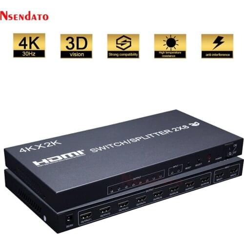 Splitter Switch HDMI 2x8 4K 30Hz HDMI Speed Switch Splitter 2 in 8 out Audio Video Switcher for PS3 PC To HDTV Monitor Projector