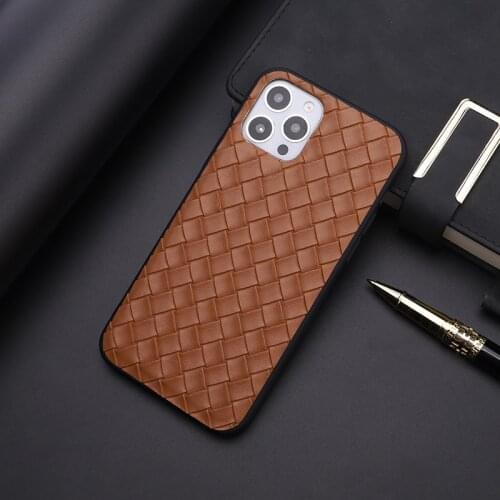 Luxury Weaving Mesh Leather Phone Cover For iphone 11 12 Pro Max Mini 7 8 Plus X XR XS Funda Solid Color Vintage Grid Back Case