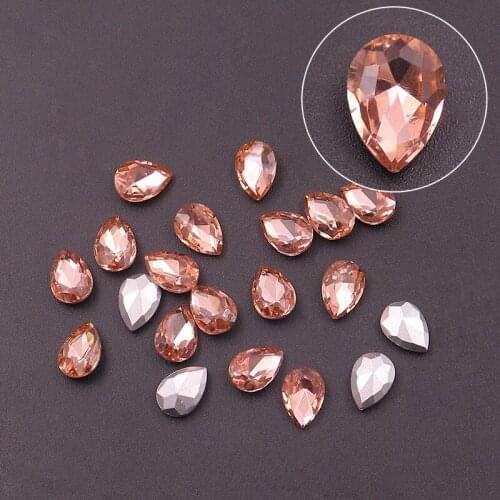 10Pcs/Lot 7*10mm 3D Nail Art Rhinestones Shining Color Flame Glass Stone Water Drop Crystal Nail Decorations Tool Nail Accessory