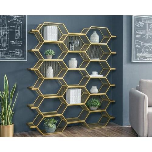 European-style wrought iron shelf floor multilayer office partition screen bookshelf decoration creative grid display stand