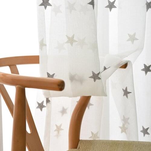 Modern Gray/Blue Small Star Embroidered Voile Curtains for Living Room Tulle Window Sheer Curtain for Kids Bedroom Custom-made
