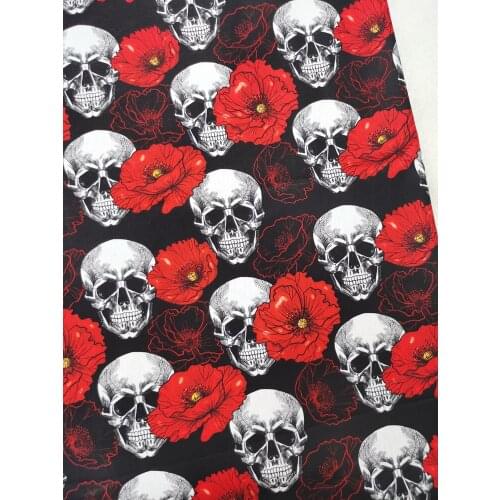 Jasmine flower Skull Black Punk Rose flower Cotton Fabric Loving Patchwork Textile Tissue Home Clothing Decoration viaPhil