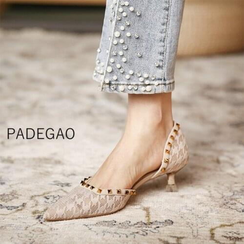 Womens Shoes 2021 Lace Rivet Korean Casual High Heels OL Party Night High Heels Fashion