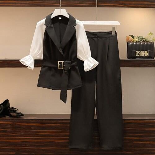 Large Size Womens Clothing 2020 Spring Summer New Slimming Fashion Suit Fashionable Casual Two-piece Suit For Office Lady K365