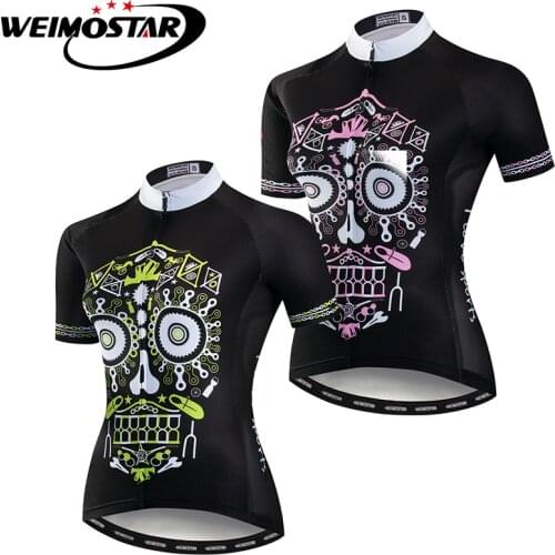 Pink Skull Weimostar Cycling Jersey Women mtb Ropa ciclismo Downhill Jersey Outdoor Sports Clothing Wear Tops