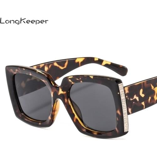 LongKeeper Fashion Square Sunglasses Women Retro Brand Design Thick Frame Leopard Sun Glasses Men Vintage Big Shades Eyewear