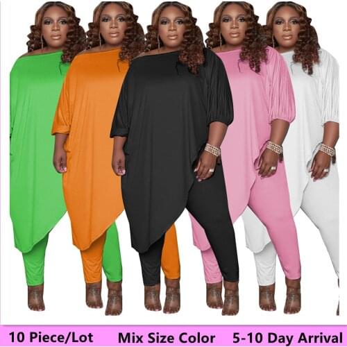 L-5xl Bulk Items Wholesale Plus Size Pants Sets Women Mix Size Color Two Piece Set Solid Long T Shirt Leggings 5-10 Day Arrival