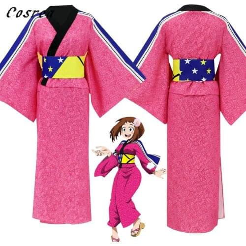 Boku No Hero Academia Ochako Uraraka Cosplay Kimono Suits Halloween Women Costumes Anime My Hero Academia Clothes Wigs Girls