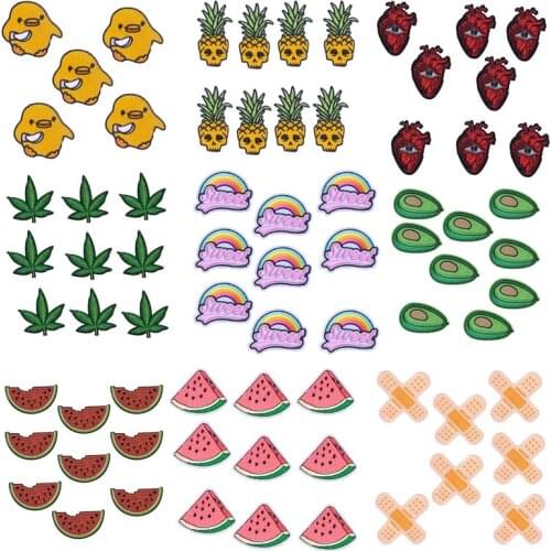 10Pcs/Set Cartoon Patches For Clothing Watermelon Plant Stripes Patch Stickers Iron On Patches On Clothes Cheap Badges Applique