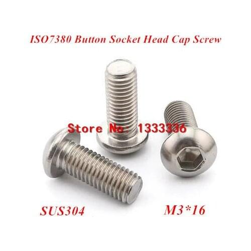 1000pcs M3*16 Button Hex Socket Head Cap Screw, ISO7380 Pan/Round head Bolts 304 stainless steel screws