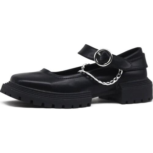 2021 Summer Mary Jane Shoes Dark Punk Chain Style Leather Shoes Gothic Big Head Patent Leather Shoes Square Toe