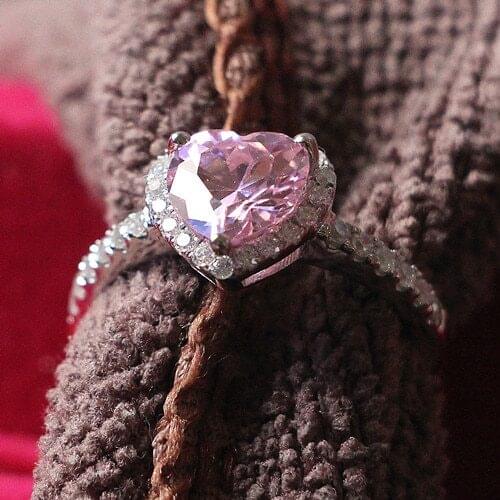 2CT Heart Shape Pinky Diamond Bridal Fine Jewelry Genuine Pure White Gold 18K Au750 Ring Love Promise Ring For Girl