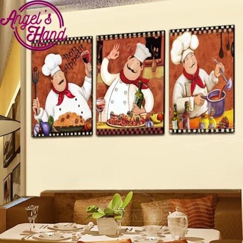 3d DIY Diamond Painting Cross Stitch Kits Full Diamond Embroidery Diamond Mosaic 5d art triptych Italy Chef Kitchen Tool 3 pcs