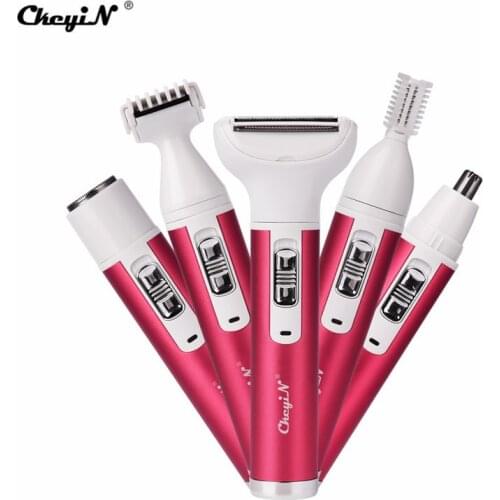 5 in 1 Electric Hair Remover Rechargeable Lady Shaver Nose Hair Trimmer Eyebrow Shaper Leg Armpit Bikini Trimmer Women Epilator