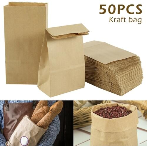 50pcs 18*5*9cm Brown Kraft Paper Take Out Bags Bread Sandwich Lunch Bags Food Carrier Bags Party Wedding Supplies