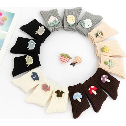 6Pieces/3Pairs Cartoon Decoration Combed Cotton Cute High Socks Good Comfortable Strong Elastic