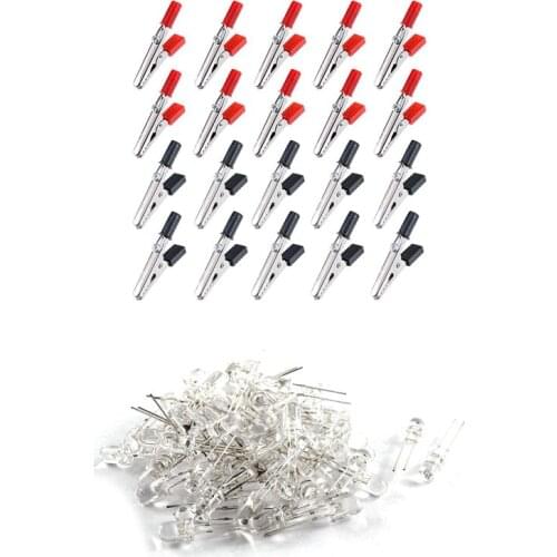 90 Pcs Accessories: 20 Pcs 45 Mm Plastic Handle Metal Alligator Clips & 70 Pcs LED Bright Light Lamp Emitting Diode