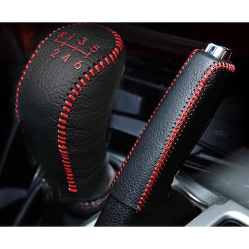 Accessories For Hyundai Creta ix25 2018 2019 Leather Gear Head Shift Knob Cover Collars Handbrake Cover Case