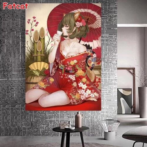 Diamond painting Japanese Geisha Woman diamond embroidery full square round diamond mosaic wall stickers decor gift PP1654