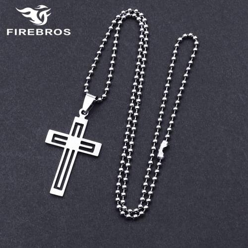 FIREBROS Free 20/24" Chain Silver Color Stainless Steel Cross Pendant Necklace Men Women Jewelry Gift Accessorries Dropshipping