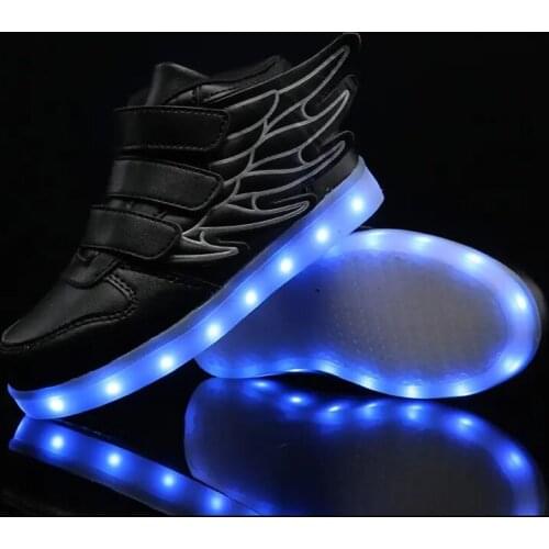 Childrens Spring Autumn Casual Shoe Boys Girls Thick Soled High Top Wing Shape Shoes With Lights Board Shoe Sports Leisure Shoe