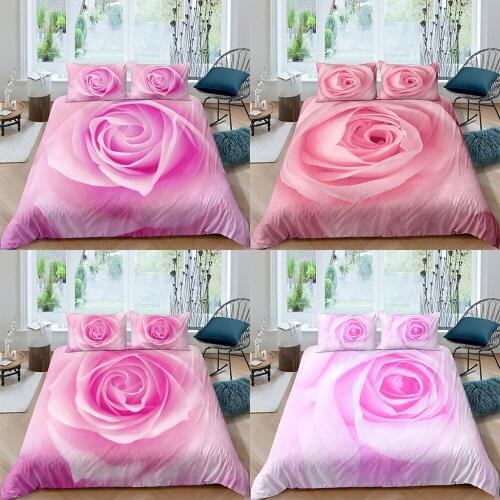 Home Textiles Luxury 3D Pink Rose Duvet Cover Set and Pillowcase Kids Bedding Set AU/EU/UK/US Queen and King Size Bedding