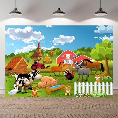 SeekproBackground Farm House Birthday Party Kids Cartoon Animals Baby Shower Portrait Backdrops for Photography