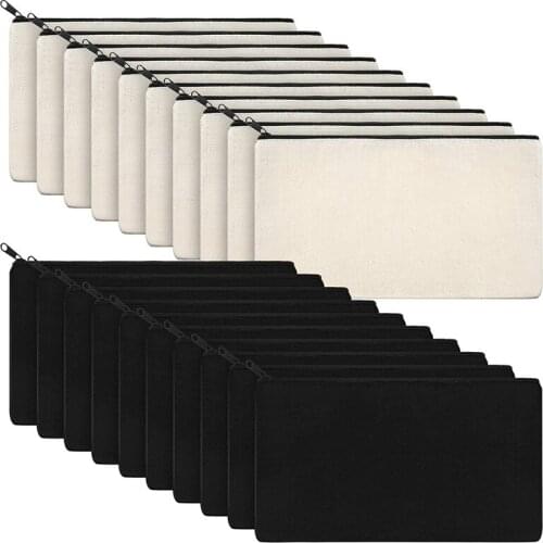 20Pcs Canvas Makeup Bags Zipper Pouch Bags Pencil Case Blank DIY Craft Bags Cosmetic Pouch for Travel DIY Craft School