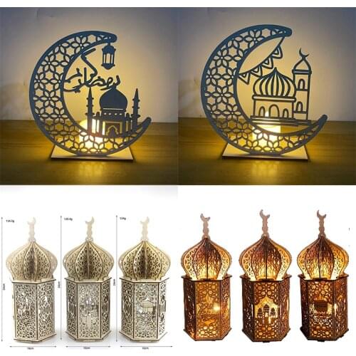 EID Mubarak Wooden lantern Decor Ramadan Decoration for Home Islamic Muslim craft Ramadan Kareem gift Eid Al Adha Ornament festi