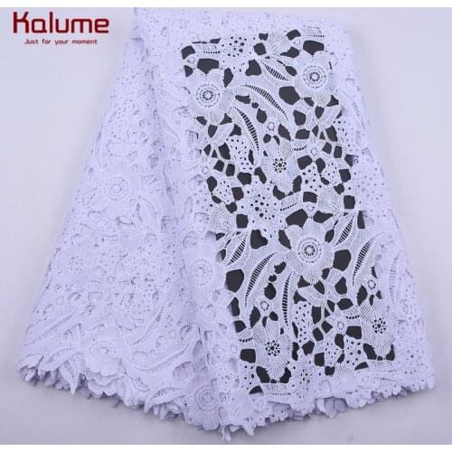 Kalume New Style African Guipure Cord Lace Fabric Hollow Out Nigerian Water Soluble Cord Lace Fabric With Stones For Dress 2181