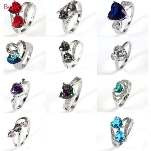 Heart Shaped Multicolor White Gold Ring Womens Ring Fashion Charm Cubic Zirconia Ring Banquet Wedding Give Girlfriend Gift