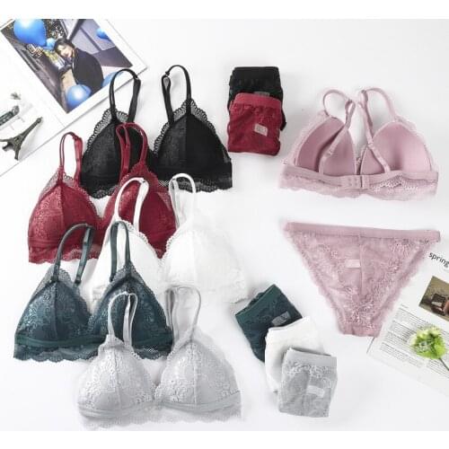 Linbaiway Women Lace Bra Sets Push Up Deep V Triangle Cup Underwear Women Lingerie Set Seamless Bralette Bra and Panty Sets