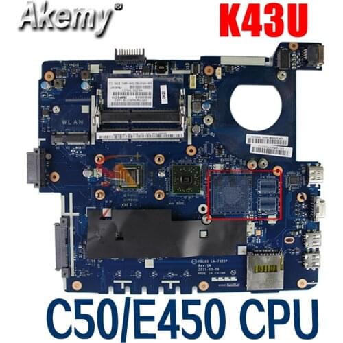Laptop motherboard PBL50 LA-7321P with C50/E450 CPU For ASUS K43U X43U, almost new, full test and free shipping