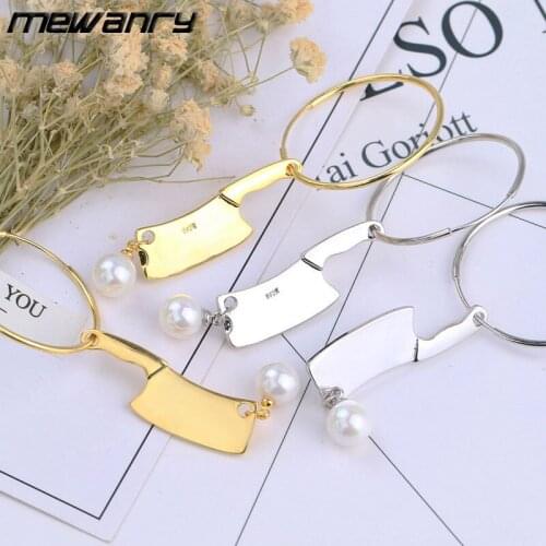 Mewanry 925 Sterling Silver Knife Earrings for Students Korean Cute Simple Party Jewelry Birthday Gifts Prevent Allergy