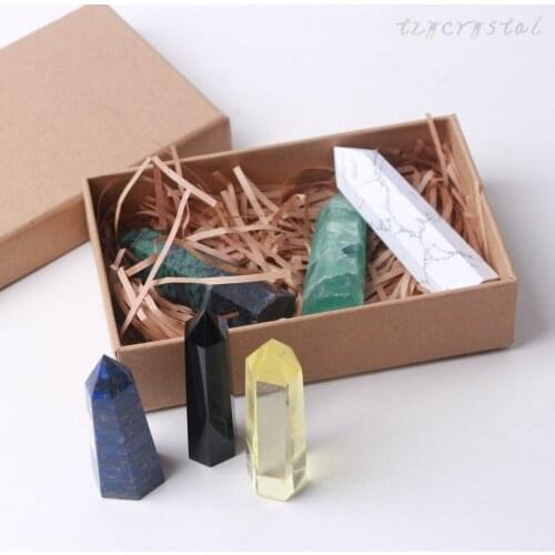 6pcs Natural Energy Crystal Wand Mix Set with Gift Box
