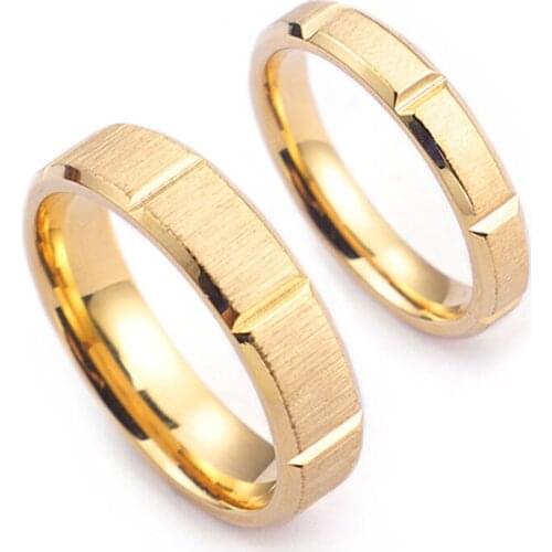 2018 New Fashion Gold Color Stainless Steel Groove Couple Ring Stylish Matte Lover Ring for Women and Men Wedding Band Jewelry