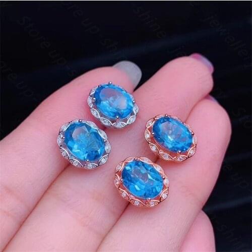 New natural blue topaz earrings, 925 silver womens earrings, luxurious and elegant design highlights feminine charm