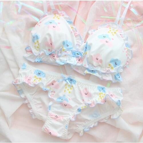 CLOUD Cherry Blossom Girl Fairy Lovely Student Sleep Ring-Free Bra Japanese Soft Girl Underwear Suit
