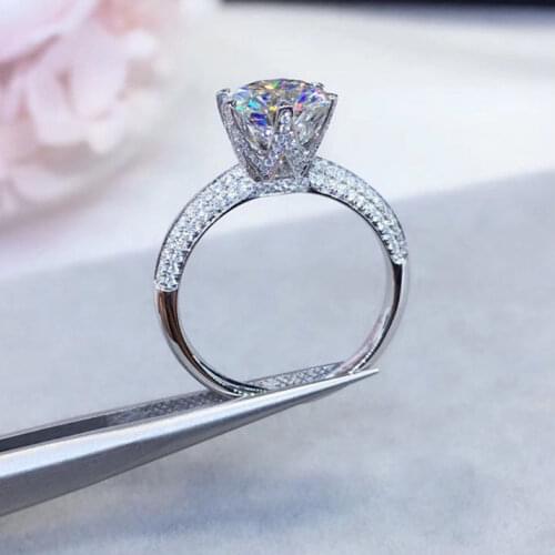 Passed Diamond Test 1-3 Ct D Color VVS Moissanite Ring Silver Plated Platinum Perfect Cut Shiny Stone Wedding Ring Jewelry Gift