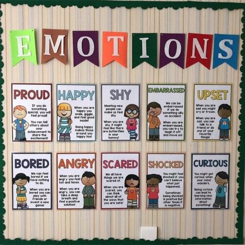 10Pcs/Set Emotions English Teaching Aids A4 Cards Classroom Wall Decoration Bilingual Kindergarten Educational Toys For Children