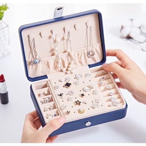 Jewelry Organizer Display PU Leather Two-Layer Portable Necklace Earrings Rings Storage Box Women Kids Birthday Gift