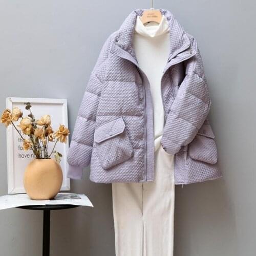 Down Jacket Women Coat 2021 Winter Jackets Long sleeve Thick Warm Parkas Female Short Stand collar Loose White Duck Down Coat