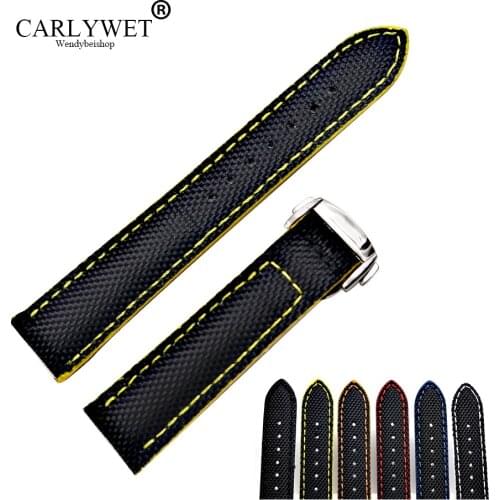 CARLYWET 18 20 22mm Wholesale Black Nylon Leather Replacement Wrist Watch Strap Band For Omega Planet-ocean Seamaster Tudor IWC